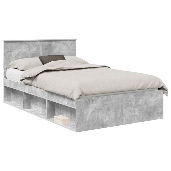 vidaXL Bedframe met hoofdeinde Beton 120 x 190 cm Massief grenenhout