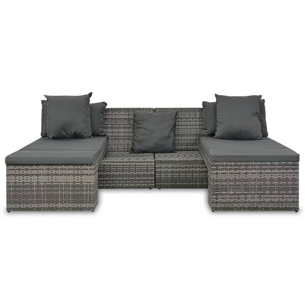 vidaXL 4-delige Loungeset met kussens poly rattan grijs