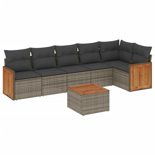 vidaXL 7-delige Loungeset met kussens poly rattan grijs