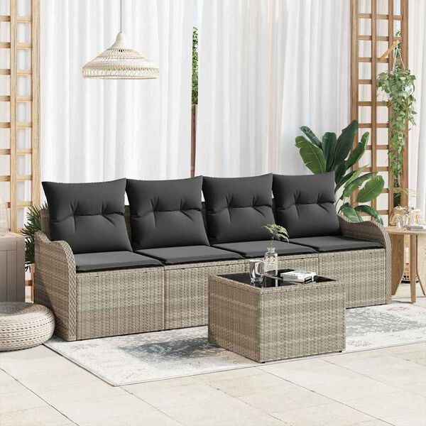 vidaXL Tuin Sofa Set met kussen 5 pcs Licht Grijs en Donker Grijs