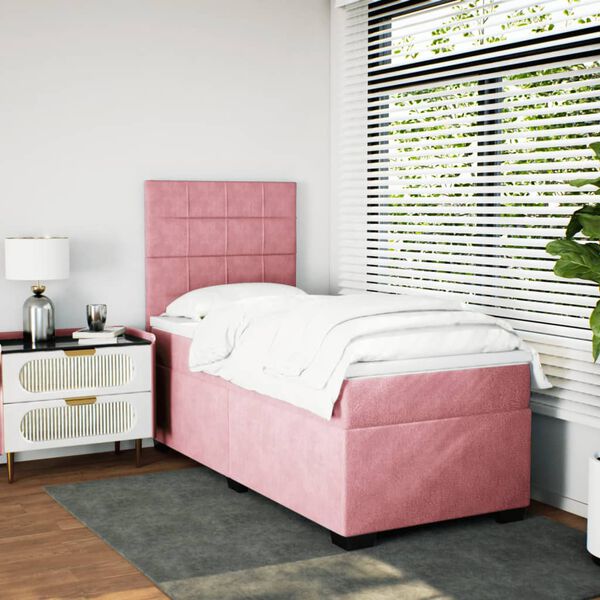 vidaXL Boxspring met matras fluweel roze 90x190 cm