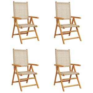 vidaXL Verstelbare klapstoelen, 4 stuks, beige, van polyrotan en massief hout.