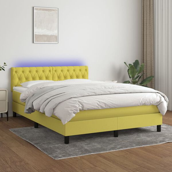 vidaXL Boxspring met matras en LED stof groen 140x200 cm