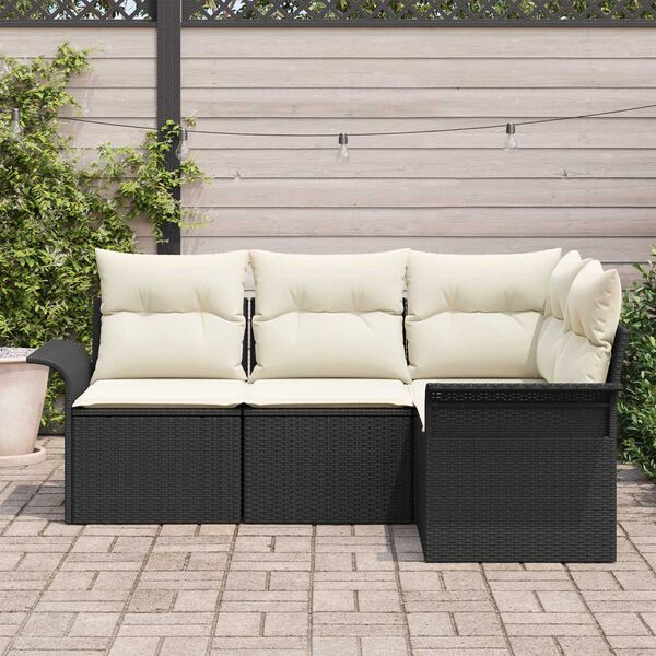 vidaXL Tuin Sofa Set met opslag 4 pcs Zwart poly rattan