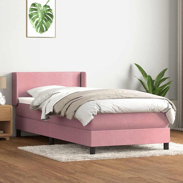 vidaXL Boxspring met matras fluweel roze 90x220 cm