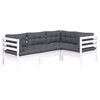 vidaXL 4-delige Loungeset met kussens grenenhout wit