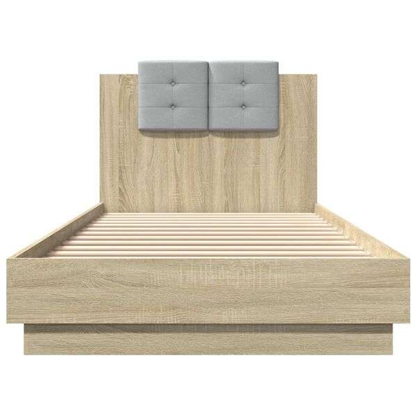 vidaXL Bedframe met hoofdeinde bewerkt hout sonoma eiken 100x200 cm