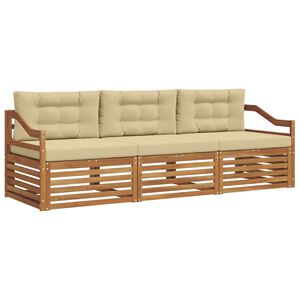 vidaXL Buiten bankenset met kussen 3 pcs Natuurlijk en Beige
