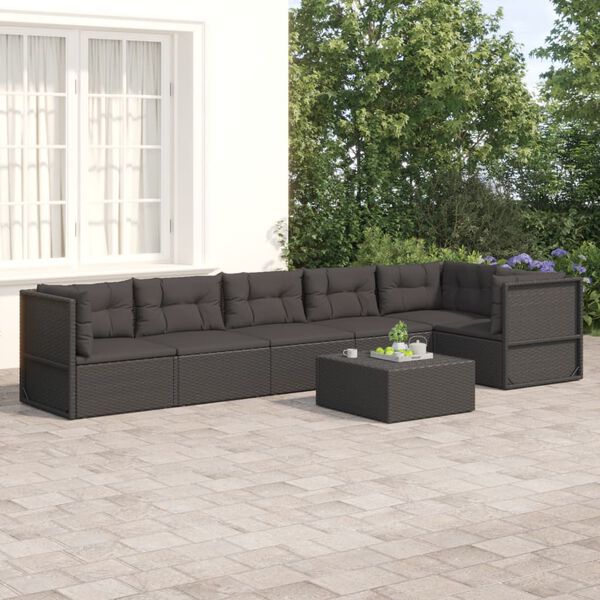 vidaXL 6-delige Loungeset met kussens poly rattan zwart