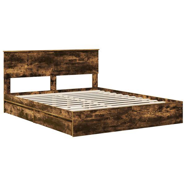 vidaXL Opslag bed met lade Gerookt eiken 160 x 200 cm Bewerkt hout