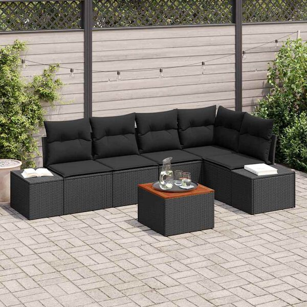 vidaXL Tuinbankenset met kussen 6 pcs Zwart poly rattan