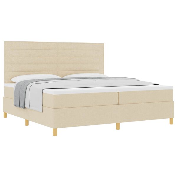 vidaXL Boxspringbed met matras met hoofdeinde Cr&egrave;me 200 x 200 cm Stof