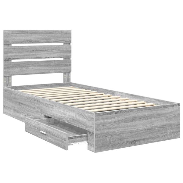 vidaXL Bedframe met lade Grijs Sonoma 90 x 200 cm Bewerkt hout