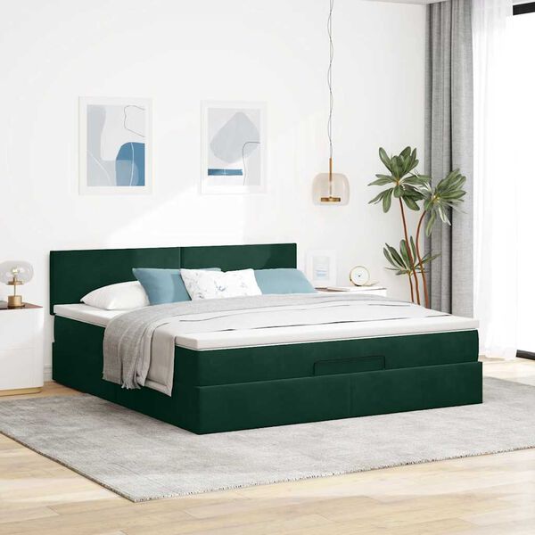 vidaXL Ottoman bed met matras 180x200 cm fluweel donkergroen