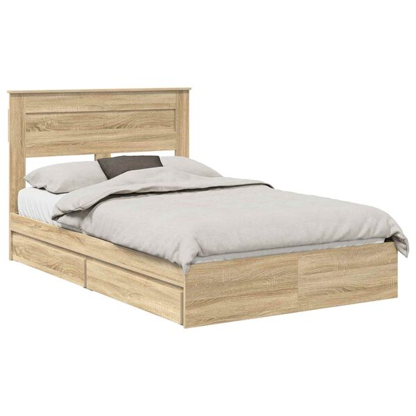 vidaXL Opslag bed met lade Sonoma Eiken 135 x 190 cm Bewerkt hout