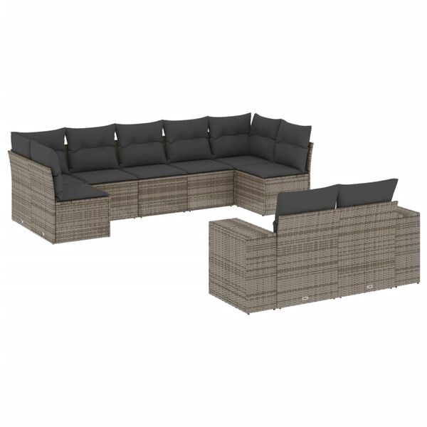 vidaXL 9-delige Loungeset met kussens poly rattan grijs