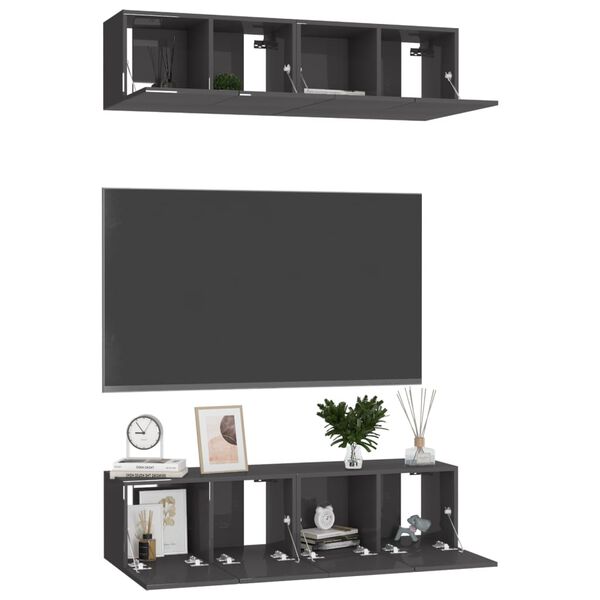 vidaXL Tv-meubelen 4 st 60x30x30 cm spaanplaat hoogglans grijs