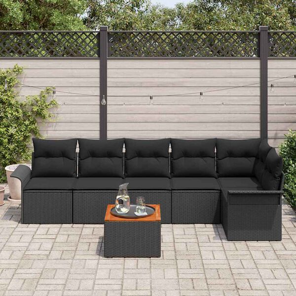 vidaXL Tuinbankenset met opslag 7 pcs Zwart poly rattan