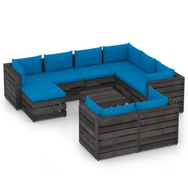 vidaXL 10-delige Loungeset met kussens grijs ge&iuml;mpregneerd hout