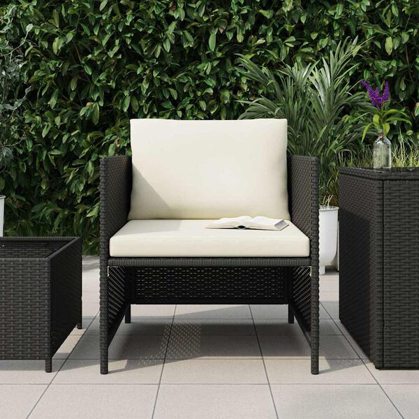 vidaXL Tuinbank met kussens poly rattan zwart