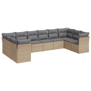 vidaXL 10-delige Loungeset met kussens poly rattan beige
