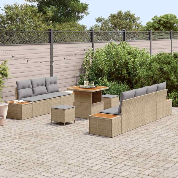 vidaXL Tuinbankenset met kussen met opslag 10 pcs Beige Poly riet