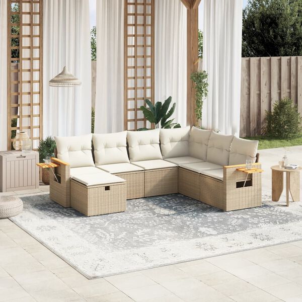 vidaXL 7-delige Loungeset met kussens poly rattan beige
