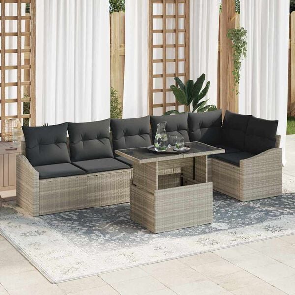 vidaXL Tuin Sofa Set met kussen 7 pcs Licht Grijs en Donker Grijs