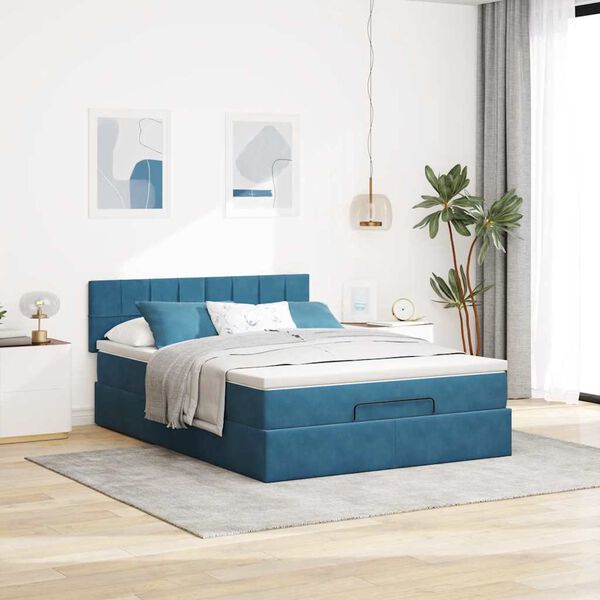 vidaXL Ottoman bed met matras 140x200cm fluweel donkerblauw