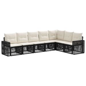 vidaXL Tuinbankenset 7 pcs Zwart en Cream Wit poly rattan