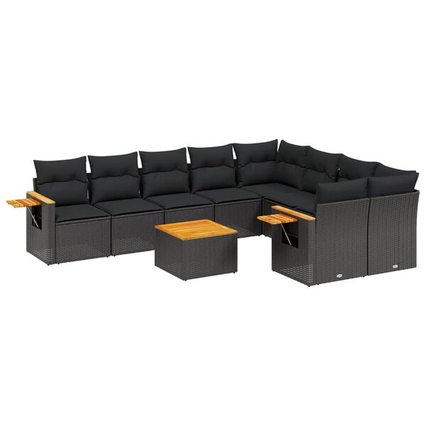 vidaXL 10-delige Loungeset met kussens poly rattan zwart