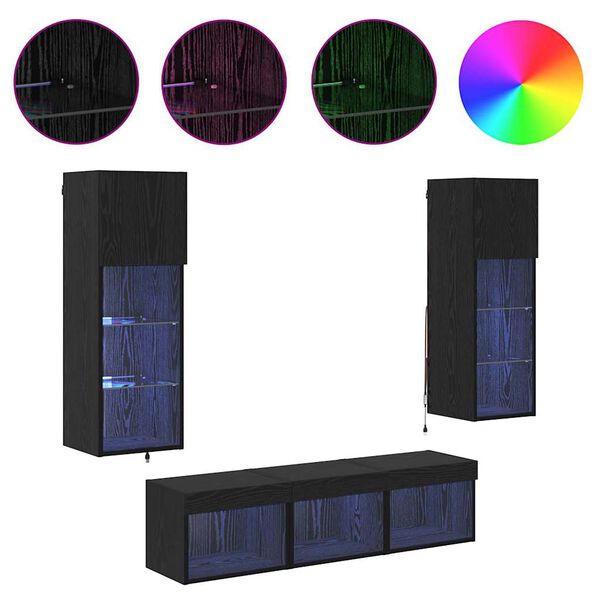 vidaXL TV Wandmeubels Wandgemonteerd 5 pcs Zwart Eiken Bewerkt hout