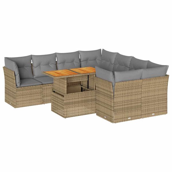 vidaXL 9-delige Loungeset met kussens poly rattan beige