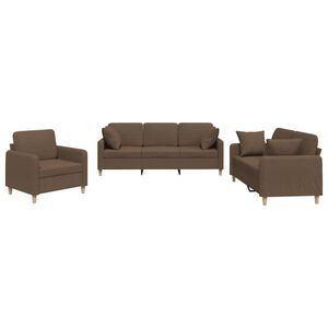 vidaXL 3-delige Loungeset met kussens stof bruin