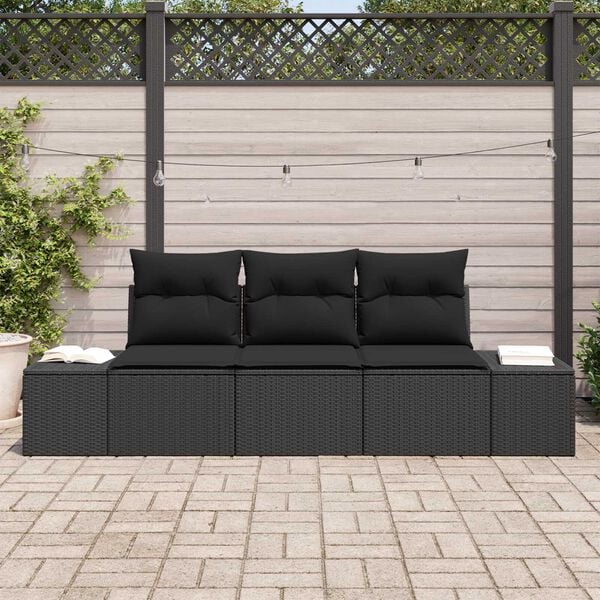 vidaXL Tuinbankenset met opslag 3 pcs Zwart poly rattan
