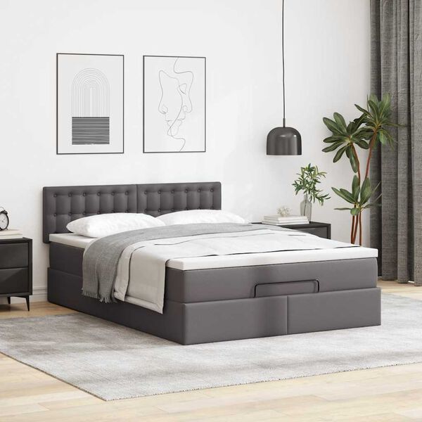 vidaXL Ottoman bed met matras 140x190cm kunstleer grijs