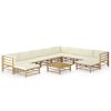 vidaXL 11-delige Loungeset met cr&egrave;mewitte kussens bamboe