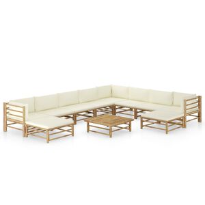 vidaXL 11-delige Loungeset met cr&egrave;mewitte kussens bamboe