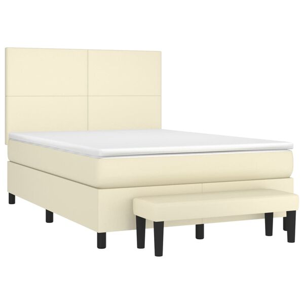 vidaXL Boxspring met matras kunstleer cr&egrave;mekleurig 140x190 cm