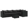 vidaXL 6-delige Loungeset met kussens poly rattan zwart