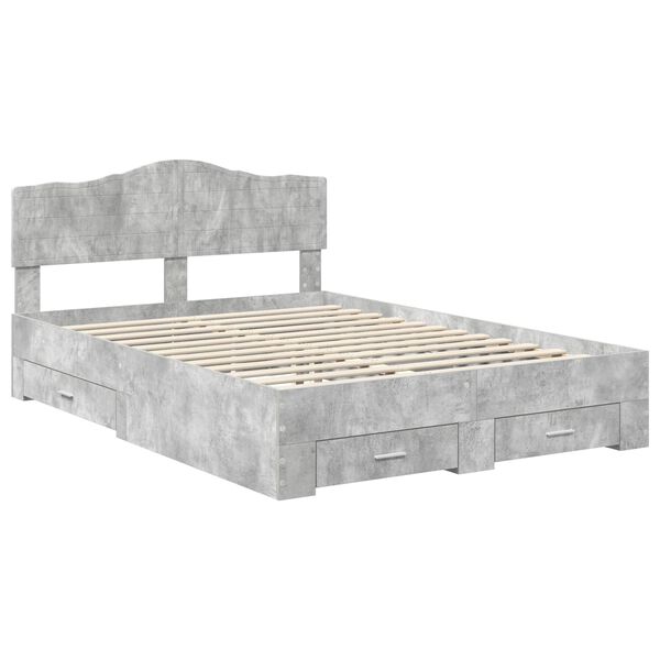 vidaXL Bedframe met hoofdeinde Beton Grijs 150 x 200 cm Bewerkt hout