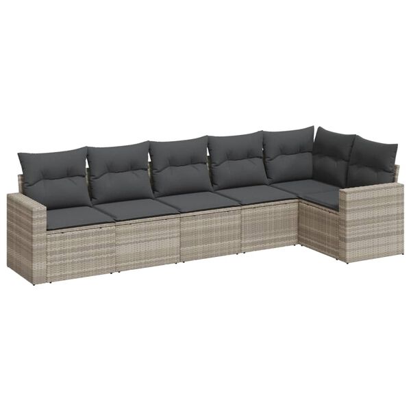 vidaXL 6-delige Loungeset met kussens poly rattan lichtgrijs