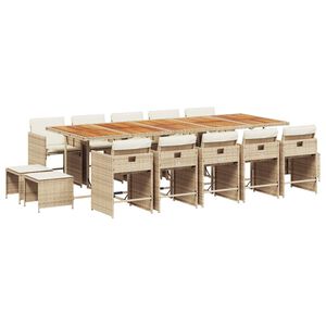 vidaXL 15-delige Tuinset met kussens poly rattan beige