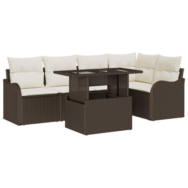 vidaXL Tuin Sofa Set met kussen met kussen 6 pcs Bruin Poly Rattan