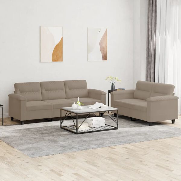 vidaXL 2-delige Loungeset met kussens microvezelstof taupe