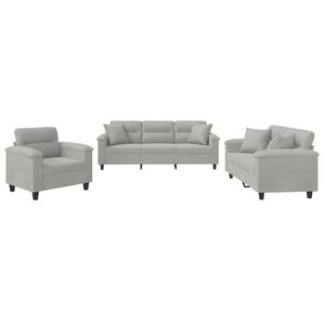 vidaXL 3-delige Loungeset met kussens microvezelstof lichtgrijs