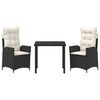 vidaXL Tuin eettafelset met kussen 3 pcs Zwart poly rattan