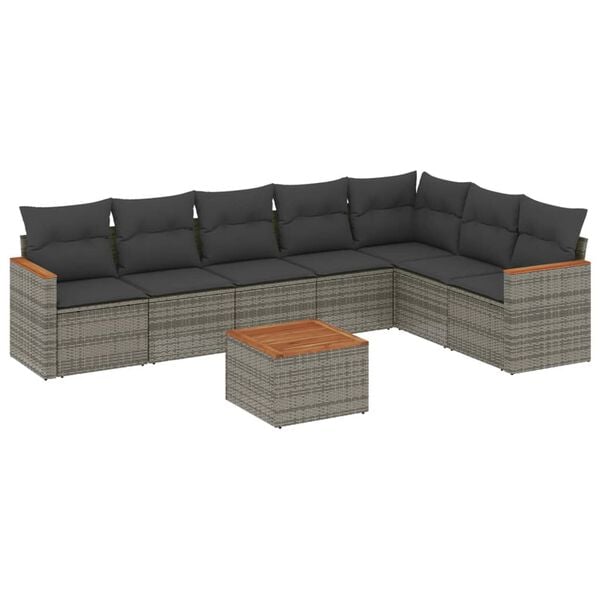 vidaXL 8-delige Loungeset met kussens poly rattan grijs
