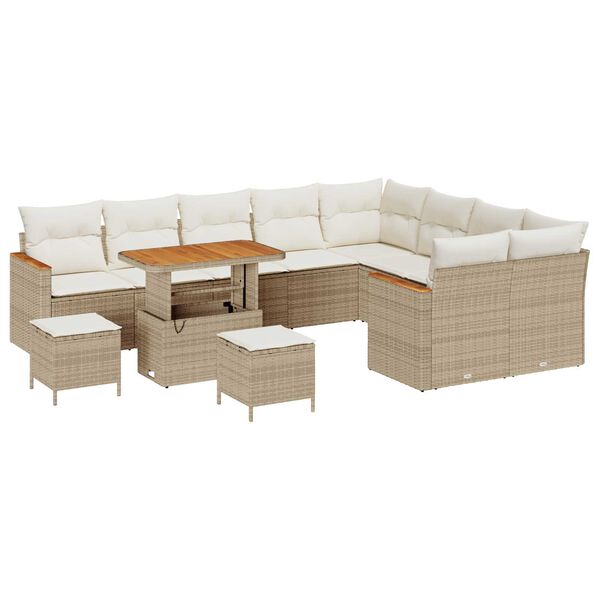 vidaXL Tuin Sofa Set met kussen met opslag 12 pcs Beige Poly Rattan