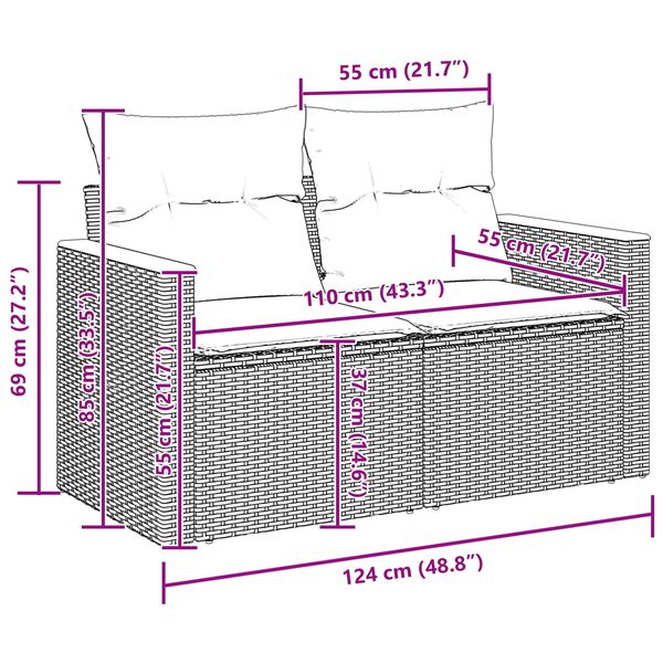 vidaXL Tuin Sofa Set met kussen met opslag Zwart Poly riet